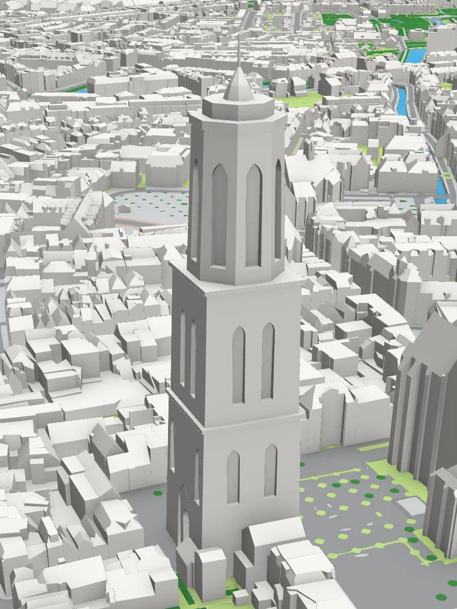 Het landmarkmodel van de Domtoren met twee vierkanten, de achtkante lantaarn en de spits