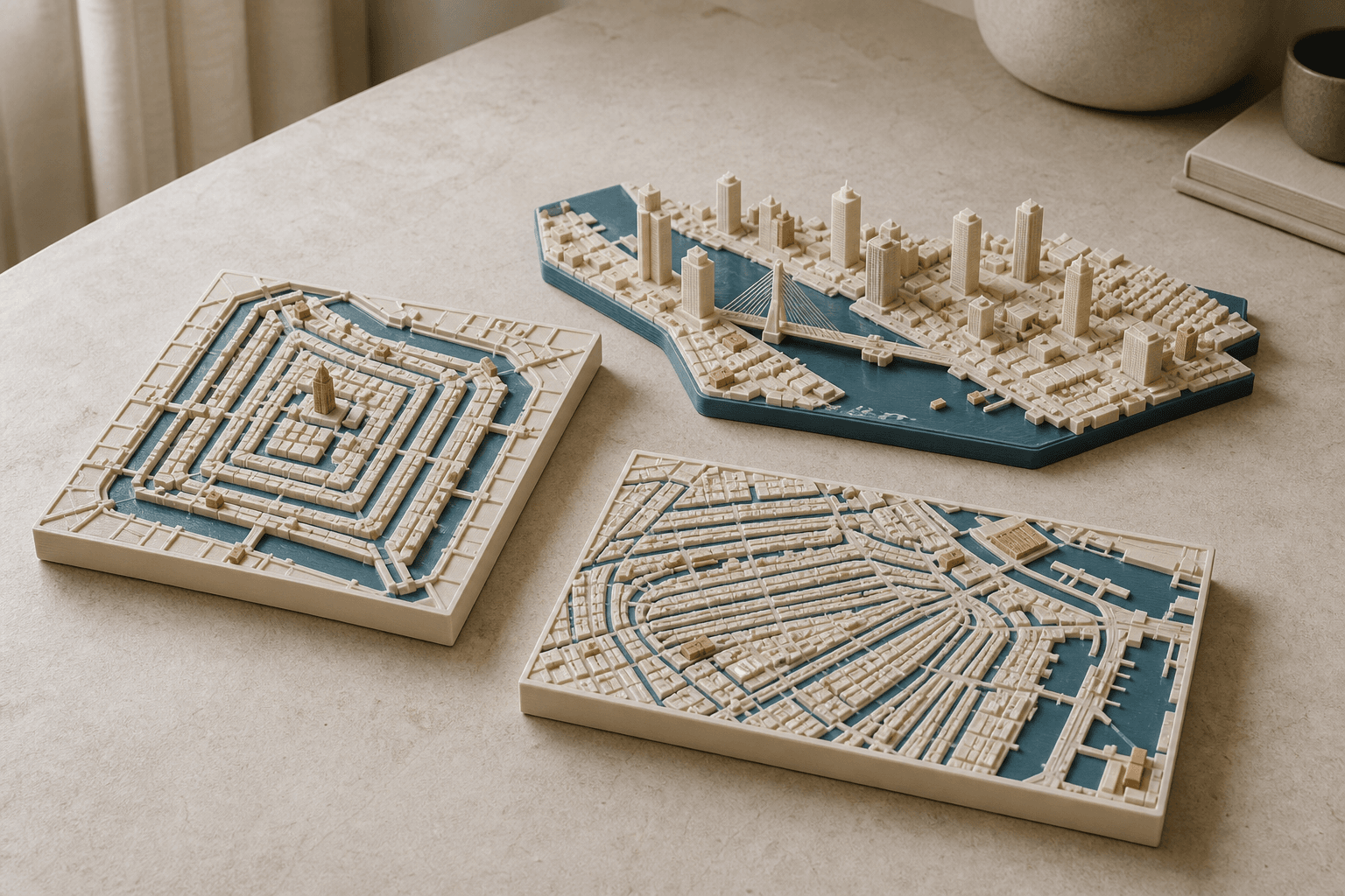 Voorbeeld van een 3D-geprinte stadskaart, zoals die van Almere gemaakt kan worden